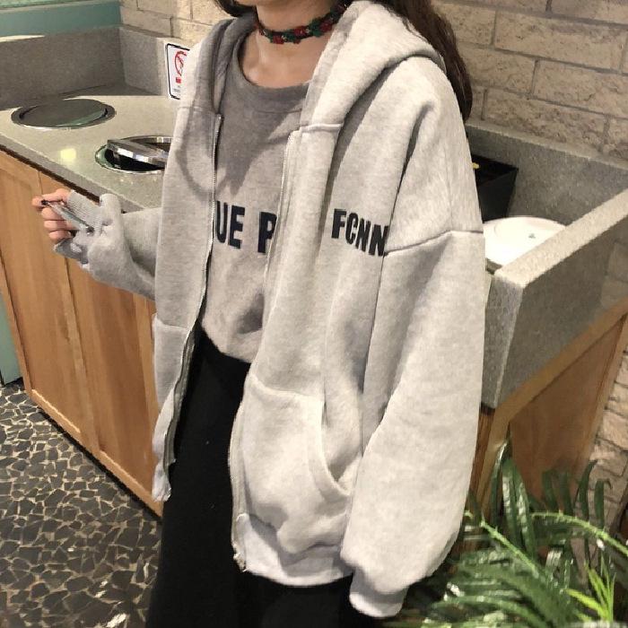 Женский кардиган на молнии с капюшоном из флиса с принтом букв в корейском стиле, осень/зима 2022