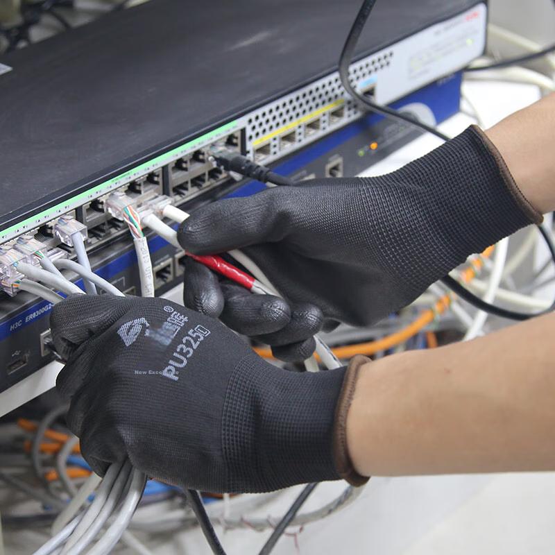 Xinyuechanghui PU Coated Gloves, 12 Pairs/pack, Nylon Work Gloves, Non-Slip Wear-Resistant Protective Work Gloves, Black L Size, PU508