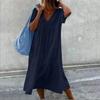 Summer Short Sleeve V Neck Loose Women Dress Elegant Fashion Solid Color Casual Simple A-line Party Long Dress Basic Women's Clothing