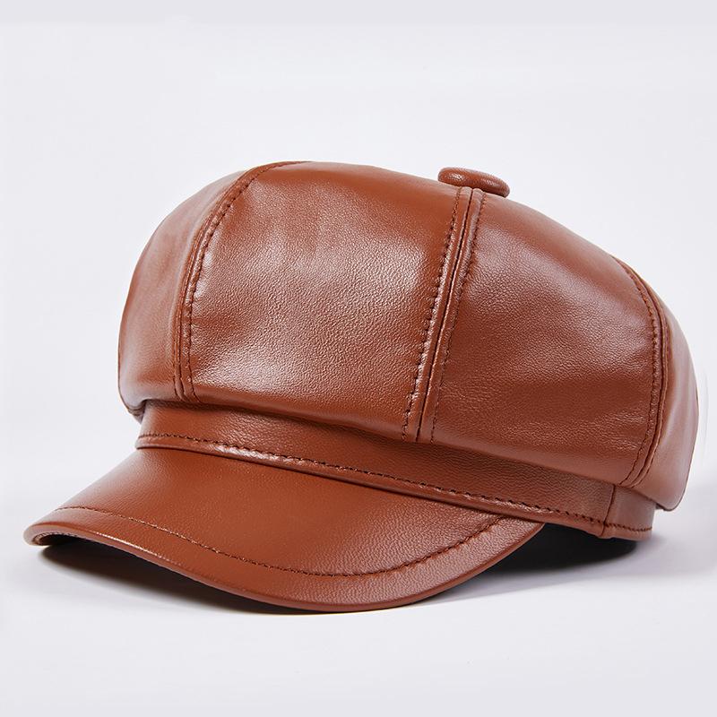 Осенне-зимняя восьмиугольная шапка, шапка художника из овчины, кожаная шапка, женский берет