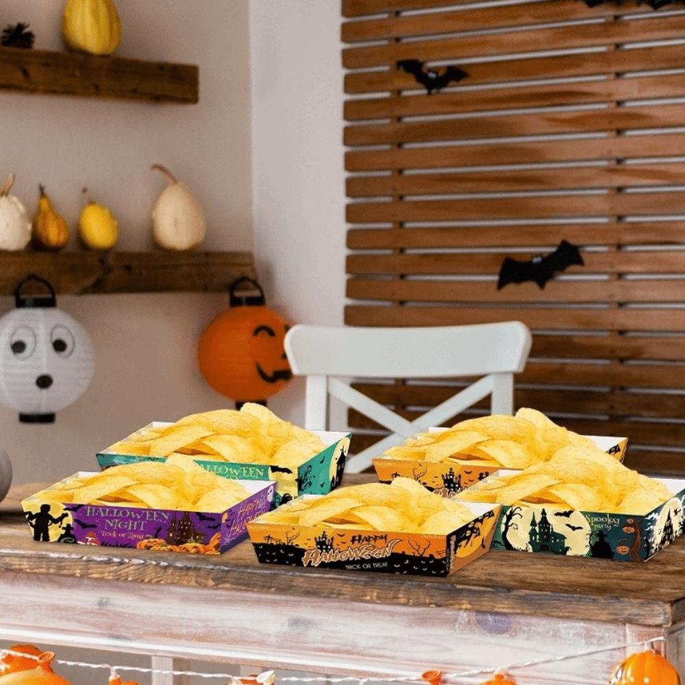 12pcs Sturdy Halloween Party Tray Rectangular Snack Paper Boxes Cookie Tray Halloween Party