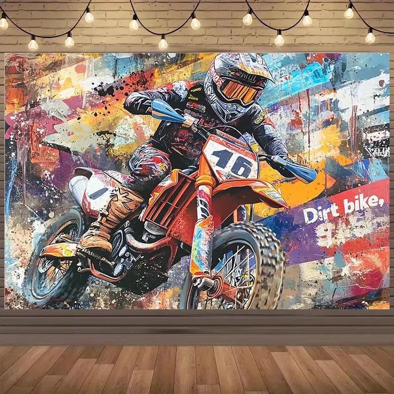 A 1-square-meter graffiti art canvas for off-road motorcycles, intended for wall decoration - vividly depicting