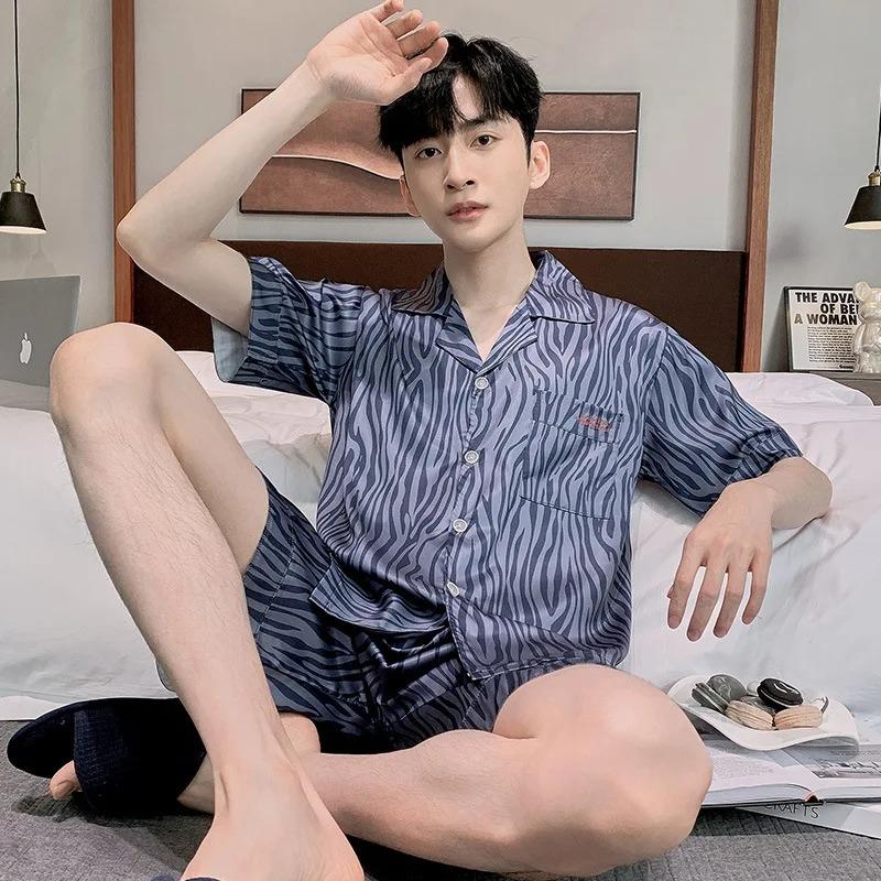 Летние мужские пижамы с рисунком из мультфильмов, повседневные короткие топы, короткие штаны, комплекты пижам, кардиганы, мужская одежда для сна, пижамы, домашняя одежда, мода