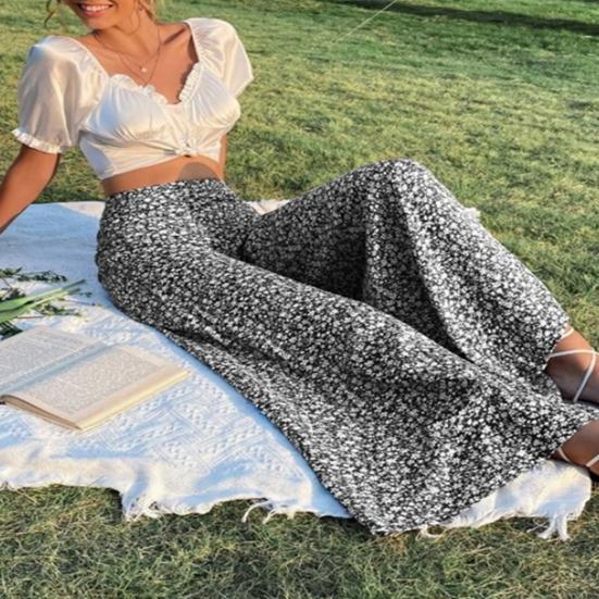 Женские брюки с высокой талией, цветочным принтом, широкие брюки в винтажном стиле, свободный крой, повседневные длинные брюки с карманами