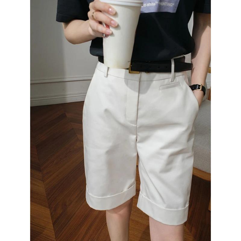 Fashion Women's Shorts High Waist Knee Length Straight Pants Korean Summer Shorts for Women White Office Shorts for Women