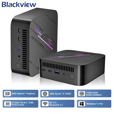 Blackview Мини-ПК MP100 AMD Radeon™ Graphics 7430U 6-ядерный 12-поточный Мини-ПК 16 ГБ /32 ГБ DDR4 512 ГБ/1 ТБ SSD Мини-компьютер ПК