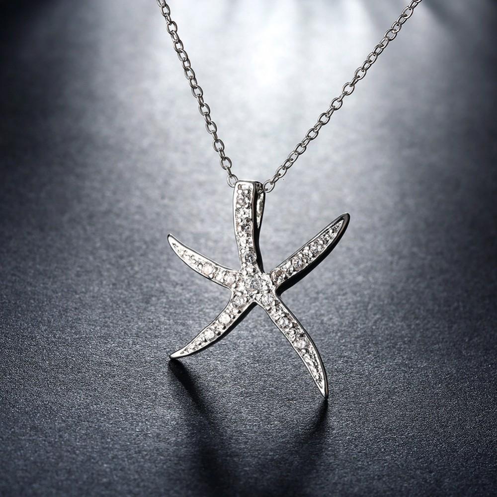 925 Sterling Silver Crystal Big Starfish Decoration Pendants Necklaces Fine Jewelry for Woman Valentine'S Day Gift