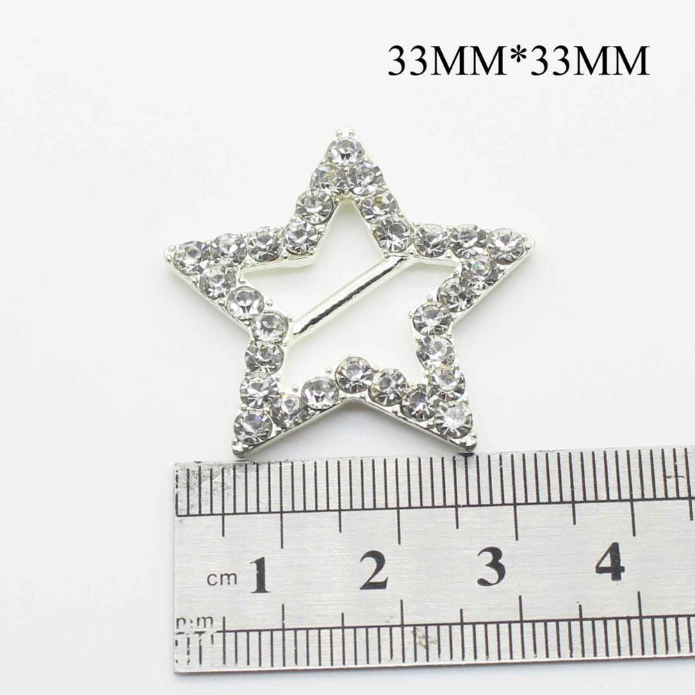 33mm/ 26mm 10Pcs Metal diamond buckles Star-Shaped DIY Crystal invitation card decoration Wedding Ribbon Slider Hair Accessories