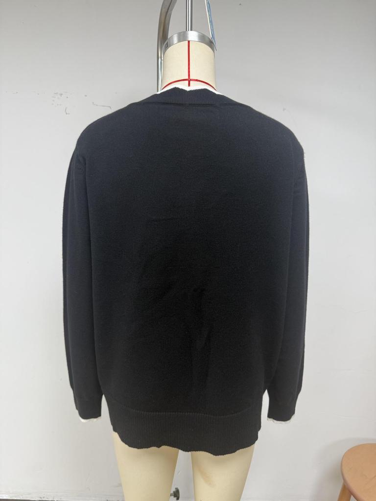 2025 A/W Women's Deep V-neck Color Block Knit Long Sleeve Pullover Sweater