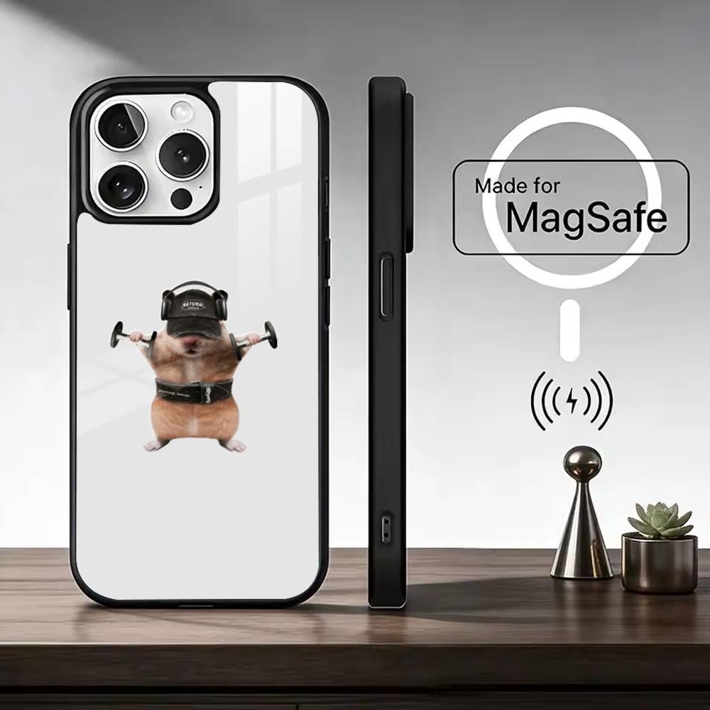 C-Cute Gym Hamster Phone Case For iPhone17,16,15,14,13,12,11 Plus,Pro Max Magnetic For Magsafe Wireless Charging