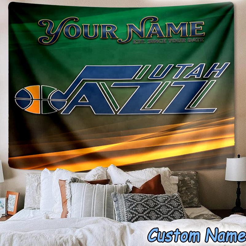 Custom Name Jazz Basketball Team Printed Tapestry, for Bedroom,Livingroom, dormitory, Large Wall Decor, Fabric Decor Fan Birthday Gifts