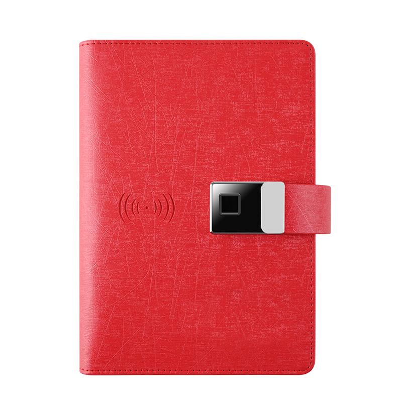 Refillable Loose Leaf Binder Notebook Fingerprint Lock Power Bank Diary Leather Organizer with Wireless Charger Usb Flash Drive