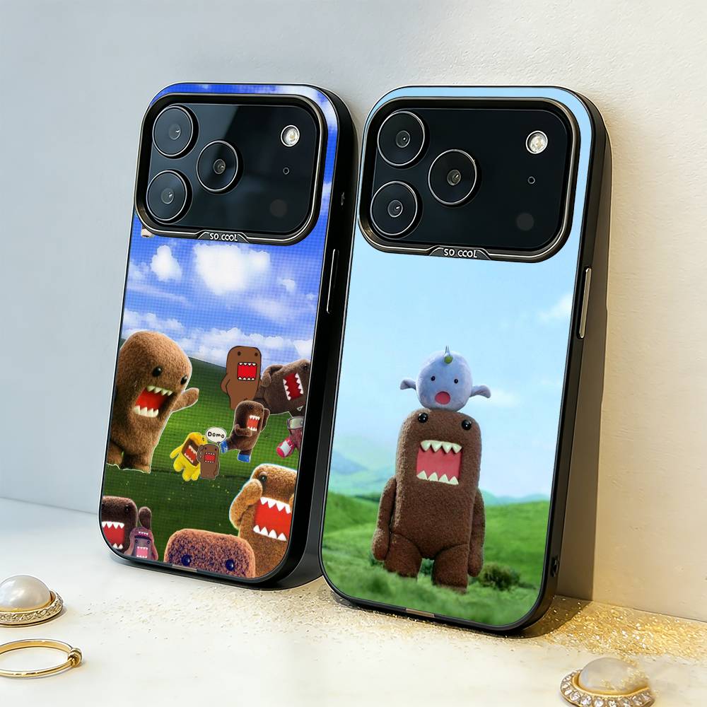 Милый Чехол для Телефона Domo-kun Для iPhone17,16,15,14,13,12,11,Pro,MAX Серый Матовый Силиконовый Черный Чехол