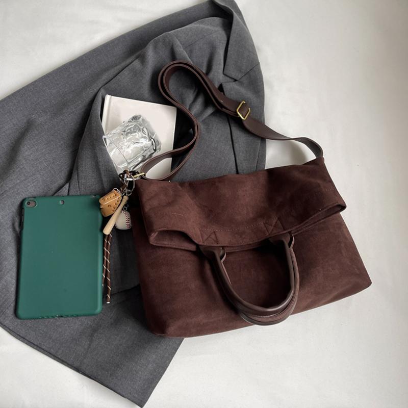 Suede Solid Color Tote Bag Large Capacity Buckle Versatile Fashion Crossbody Bag Soft Fashion Simple Women Handbag MIT
