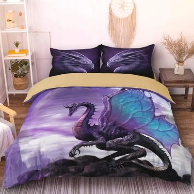 Dragon Duvet Cover Sets King/Q-Queens Size 3D Flying Dragon with Wings Blue Fire Bedding Set Animal 2/3pcs Polyester Quilt Cover