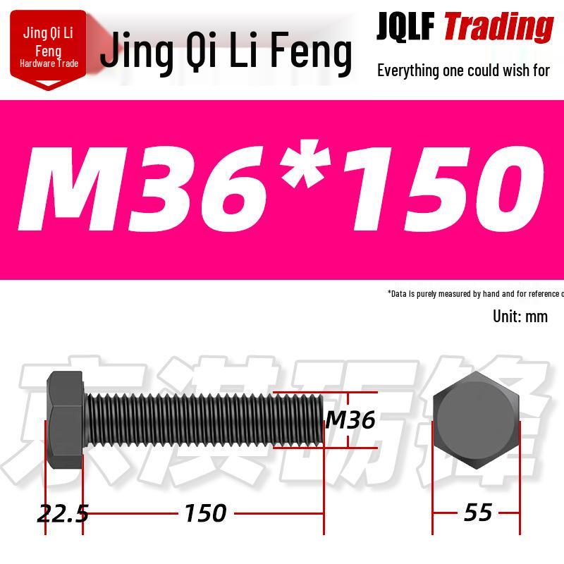 12.9 Grade High-Strength Blackened Hex Bolt M22-M48