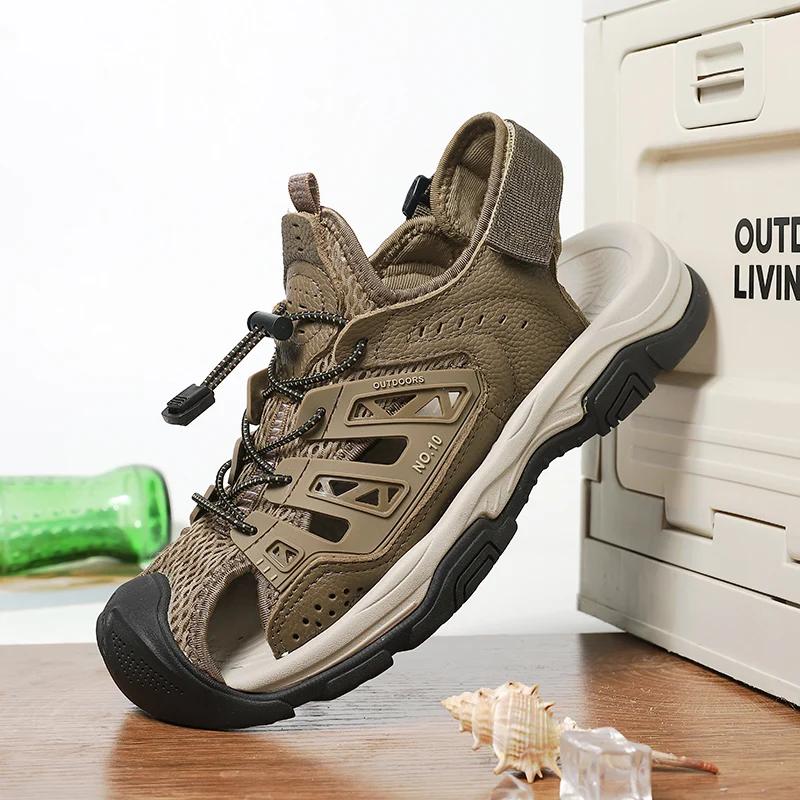 High Quality 2025 New Outdoor Casual Leather Sandals Summer Waterproof Waterproof Sandals Casual Non-Slip Quick Dry Beach Shoes