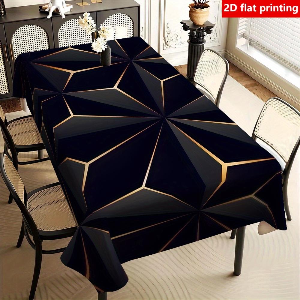 2D Flat Printing, 1pc Black and Golden Geometric Minimalist Tablecloth, 2D Flat Print, for Home Holiday Party Decoration, Kitchen and Dining Room Tabl