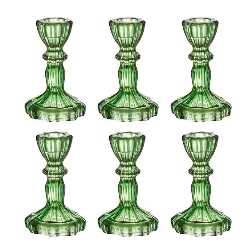 6pc Crystal Candle Holders Centerpiece for Table Dinning Party Wedding Decorations Glass Taper Candlestick Holders Set Bulk