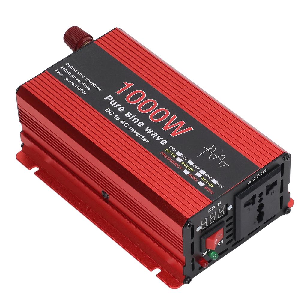 Инвертор мощности 1000 Вт Чистая синусоида DC 12 В в AC 220 В Защита от перегрузки для солнечной, ветровой, автомобильной энергии