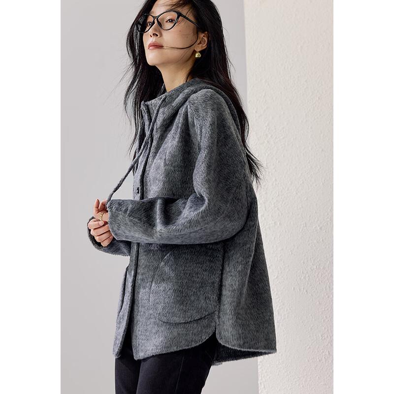VICTORIA&VERA Wool Blend Hooded Cropped Coat