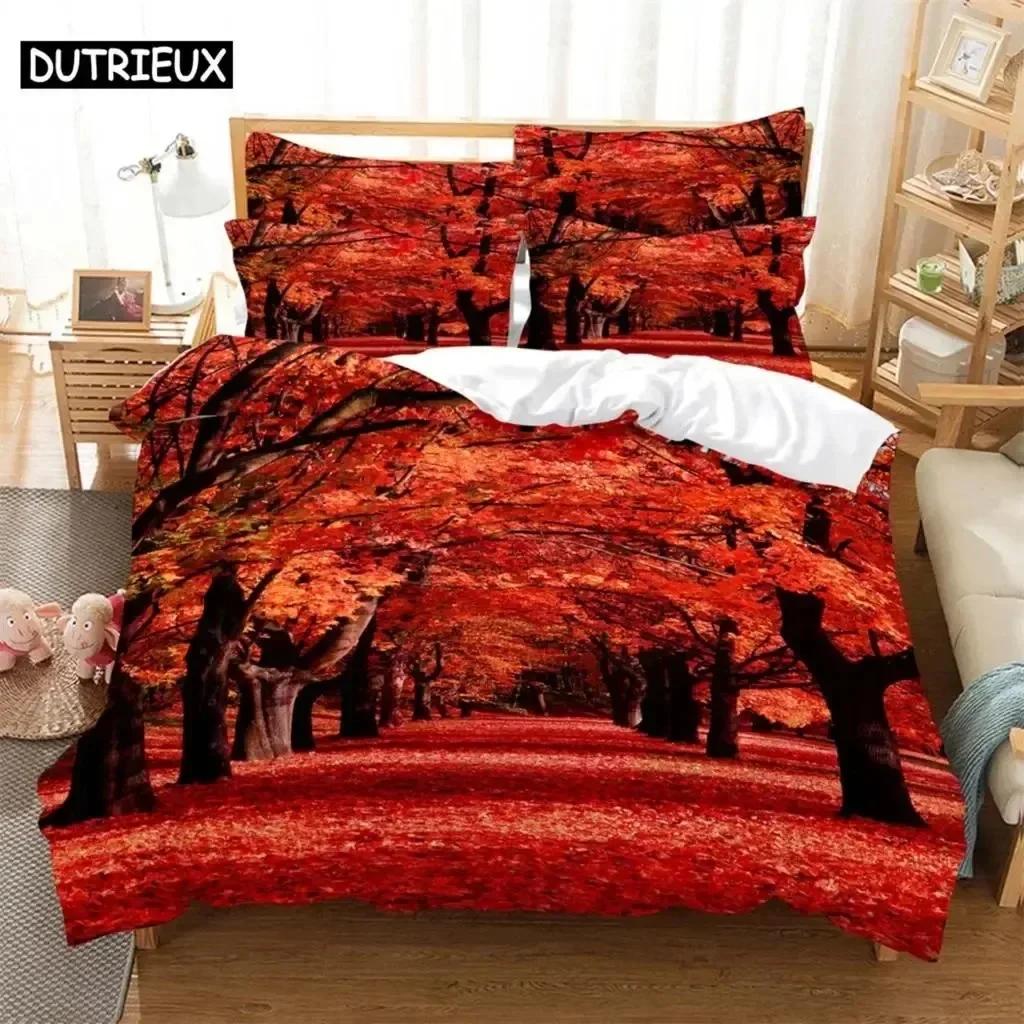 New 3D Print Red Leaves Digital Comfortable Duvet Quilt Cover Pillowcase Bedding Set Children Bedroom Decoration Home Textile