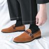 Fashion Trendy New Monk Strap Loafers New Men's Pointed Suede Leather Shoes Male Designer Formal Wedding Dress Homecoming Footwear