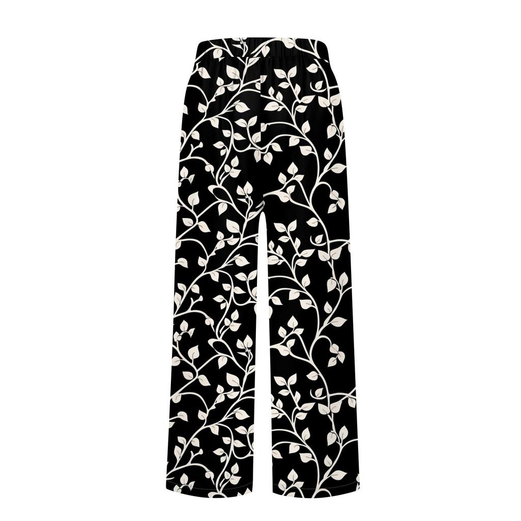 Women's Fashionable Floral Print Straight Leg Pocket Elastic Waist Casual Pants Pants