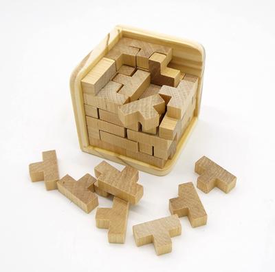 Masajikiya Пазл Тетрис Кубик, Деревянный пазл, 3D-пазл, 3D-игра-пазл для взрослых, Сложная тренировка мозга, Т-образный, 54 детали, Пазл