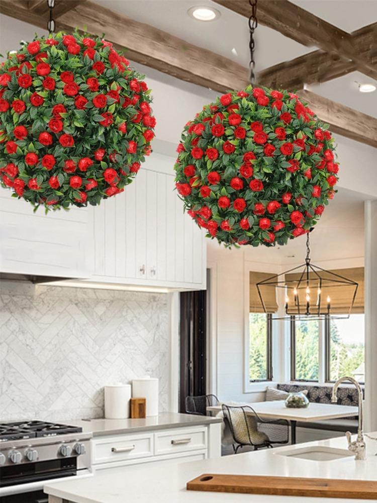 1PC Plastic Flower Ball Artificial Flower Ball 20cm Plant Ball with Eucalyptus Decorative Balls for Backyard Balcony Garden Wedding and Home Decor