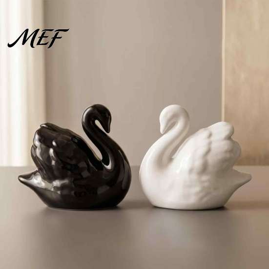 Small Swan Gift for Her Ceramic Animal Figurine, Modern Minimalist Fox Statue Decor Wedding Cake Topper, Living Room, Office, Desk, Shelf Simple Style