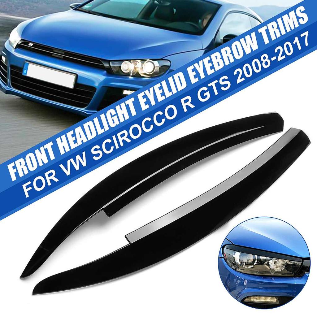 Gloss Black/Carbon Pair For VW Scirocco R GTS 2008-2017 Front Headlight Eyelid Eyebrow Trims Car Stickers Exterior Accessories