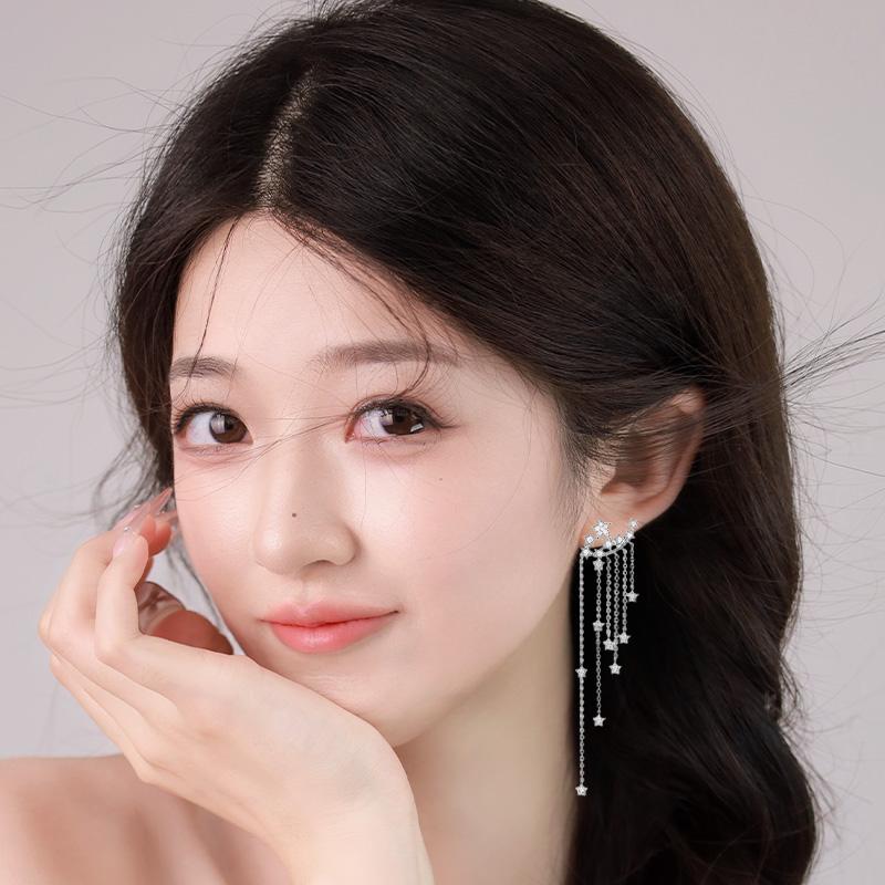 Barbie earrings Sparkling starry voice, niche design, high-end sense, sweet long tassels, versatile for daily commuting, exquisite fugitive BBE716597