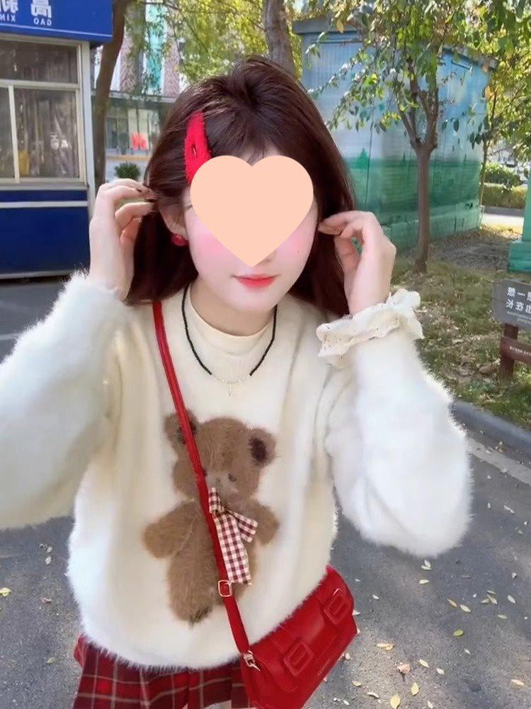 Абрикосовый норковый мех, плюшевый свитер для женщин – осенне-зимний топ из мохера с бантом