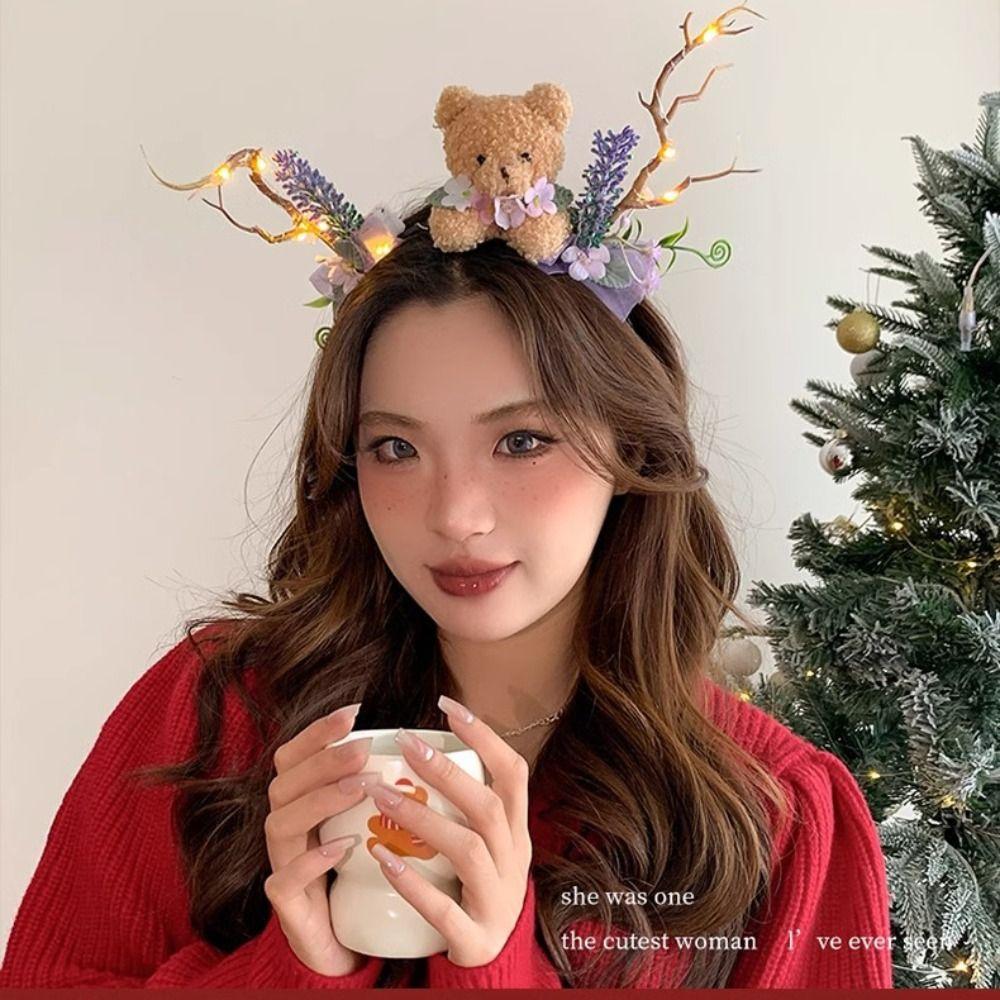 Glowing Elk Hair Hoop LED Christmas Headband Glitter Glowing New Year Headband Female