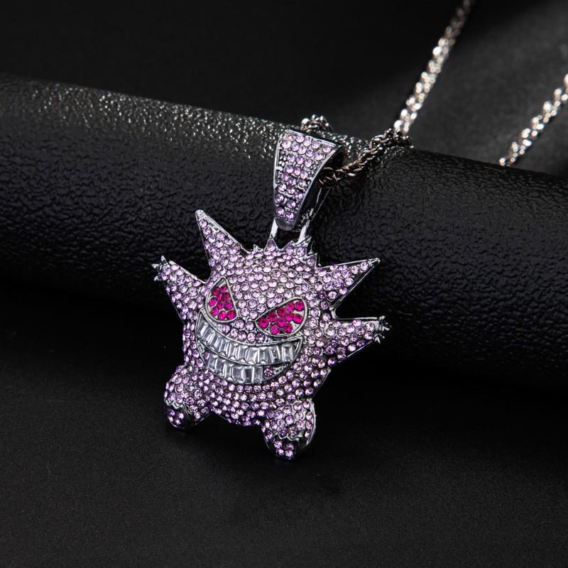 European & American Cartoon Anime Gengar Pendant Little Monster Rhinestone Hip Hop Necklace