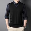 Men's Fake Two-piece Set Autumn New Shirt Collar Korean Style Trendy Young and Middle-aged Loose Knitted Bottoming Shirt