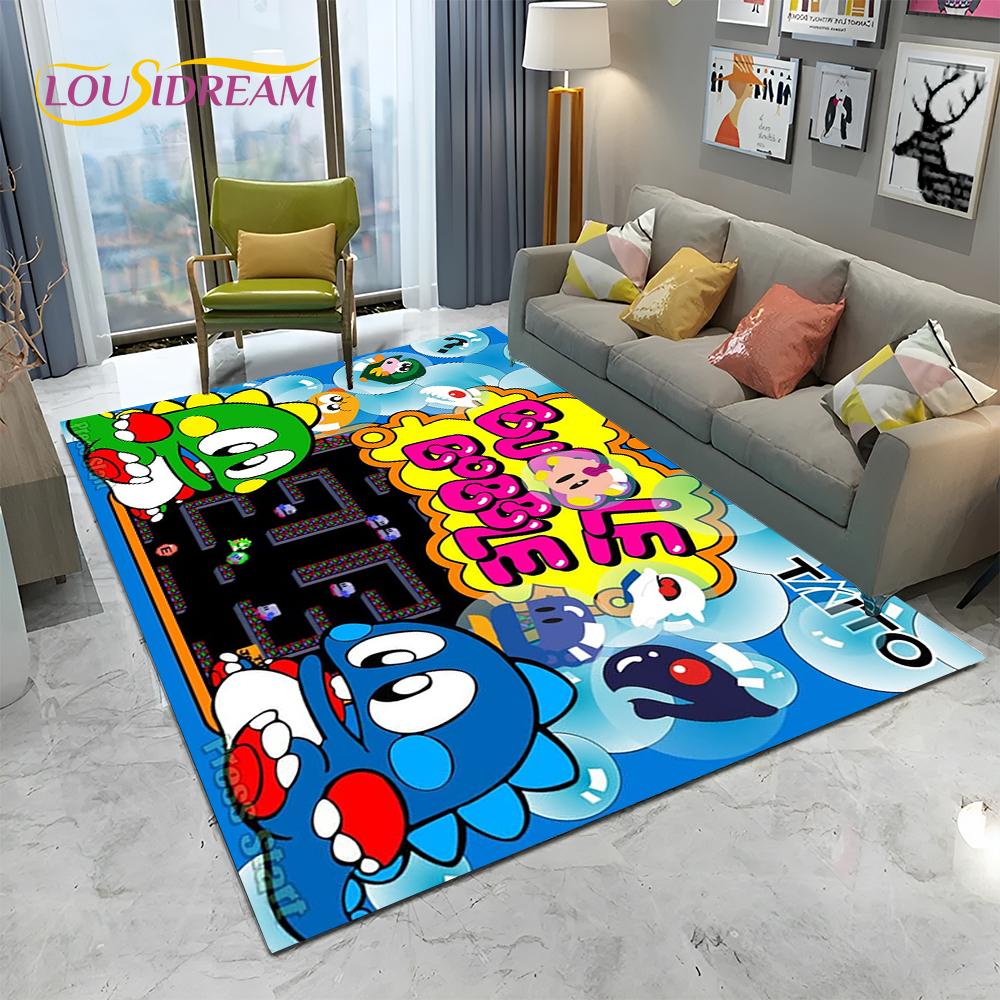 Мультфильм Bubble Bobble Game Gamer Ковер Ковер для дома Гостиная Спальня Диван Коврик Декор, детский игровой коврик Нескользящий напольный коврик