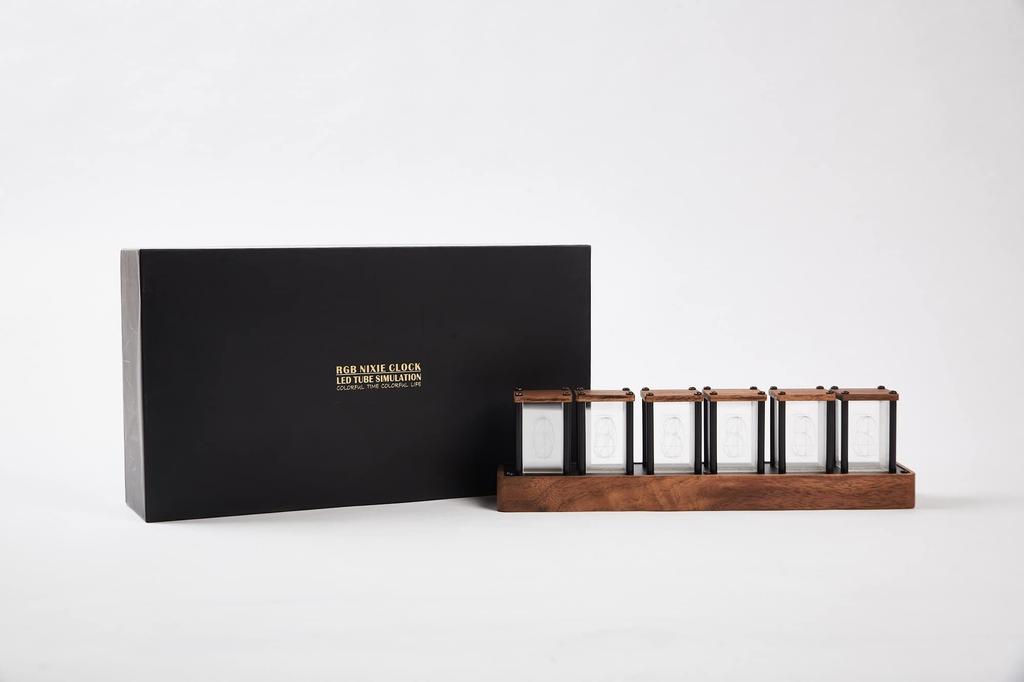 Часы ClocTeck с газоразрядными индикаторами (Nixie Tube) с синхронизацией 16 миллионов цветов, ретро-современные, деревянные, цифровые, Wi-Fi и настраиваемые,