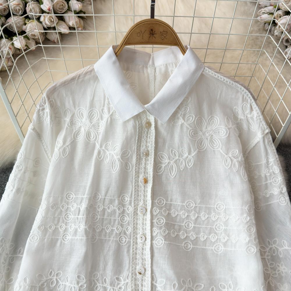 Dimanaf 2025 Новая летняя весенняя блузка рубашка женская с длинным рукавом базовые модные топы футболки кружевные повседневные свободные белые футболки