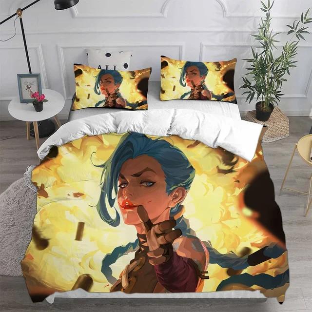 Комплект постельного белья Jinx Arcane с 3D-печатью, наволочка, пододеяльник, двуспальная кровать, двуспальная кровать, двуспальная кровать, двуспальная кровать, постельное белье для взрослых и детей, пододеяльник
