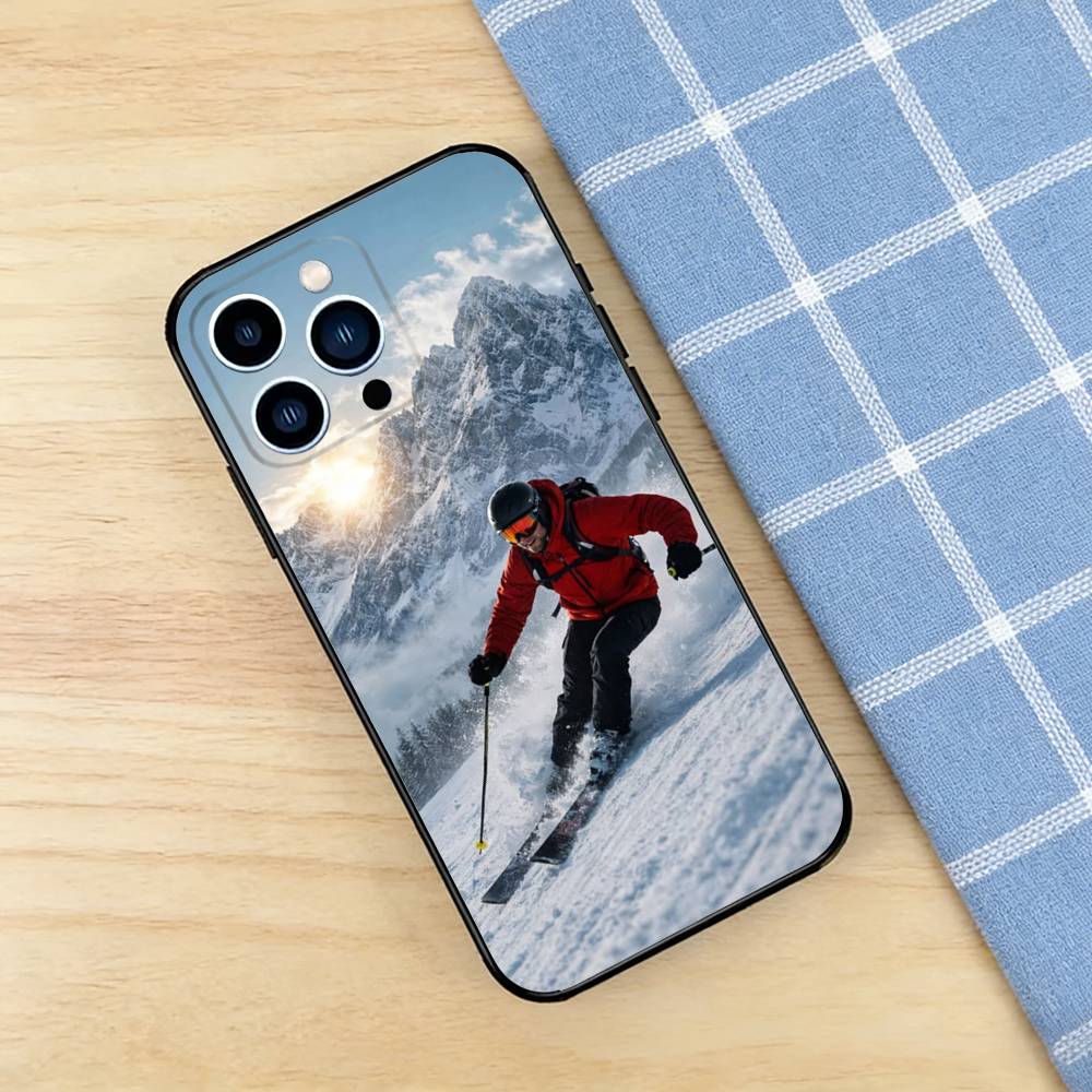 Чехол-постер для iPhone 17 16 Pro Plus Air 15 14 Max Mini E 12 11 с изображением катания на лыжах, мягкая ударопрочная крышка