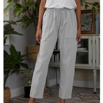 Повседневные брюки с высокой талией и завязками на шнурке, с карманами, модные фиолетовые свободные прямые брюки, женские однотонные укороченные Spodnie 26274