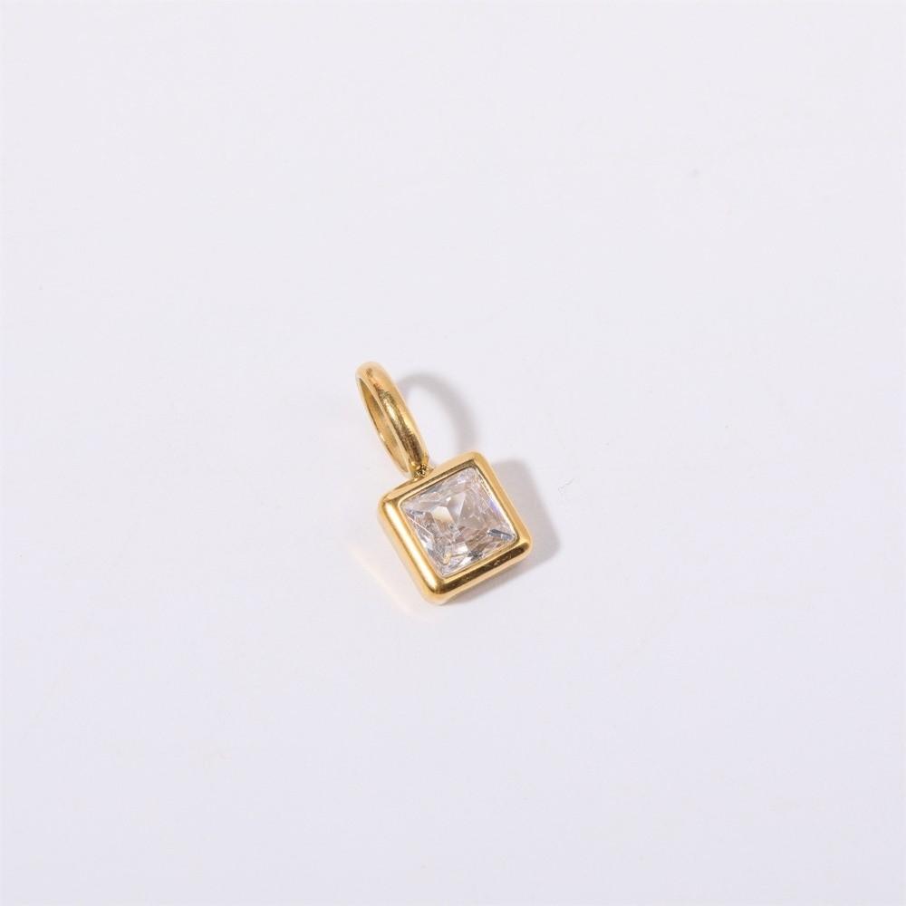 Stainless Steel Square Stone Pendant Colored Zirconia Designer Pendant Necklaces  Jewelry Gift