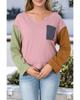Azura Exchange Pink Colorblock Rib Textured Loose Long Sleeve Top