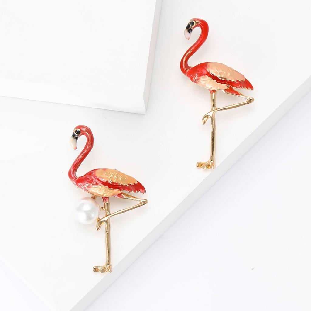 Нежная брошь-фламинго из эмали, модный универсальный женский костюм, кардиган, украшение для корсажа