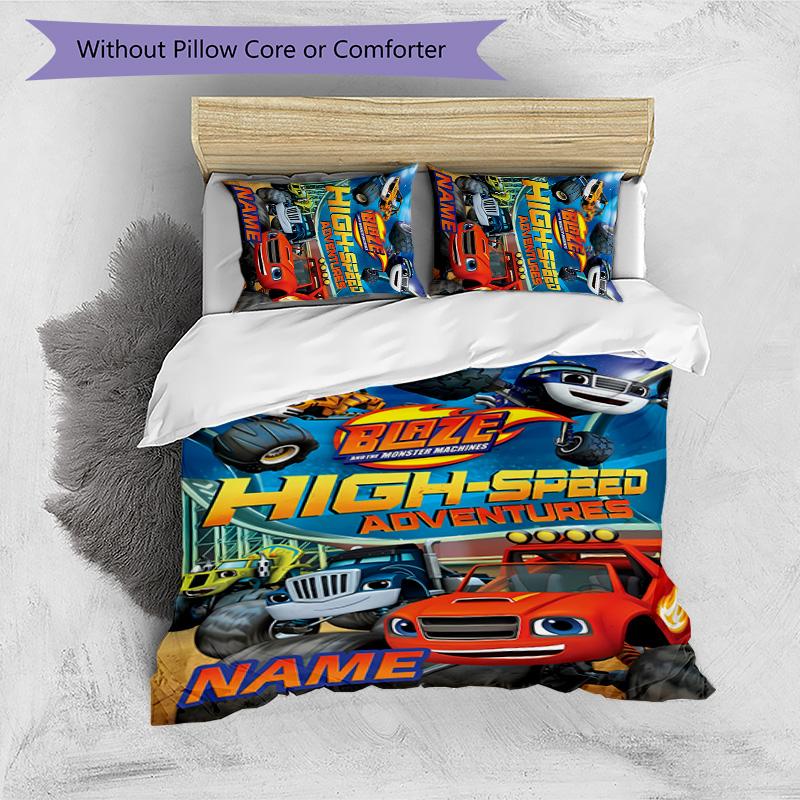 3pcs Blaze and the Monster Machines3 Cover Set - Personalized Name, HD Printed Bedding with 1 Cover and 2 Pillowcases - Perfect for Home Decor,