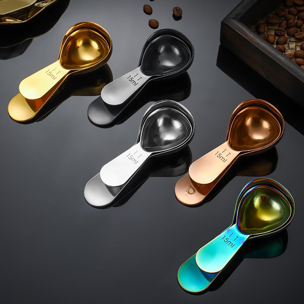 2Pcs Stainless Steel Coffee Bean Measuring Spoon Powder Scoop with Graduated Scale 30ml 15ml Baking Tools