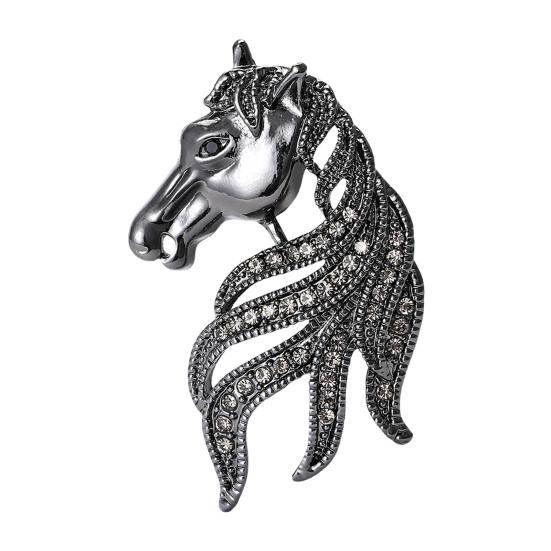 Ретро Значок на лацкан в виде лошади Винтажный стиль Сплав Голова Брошь Стразы Лошадь Брошь-булавка Аксессуар Мужской