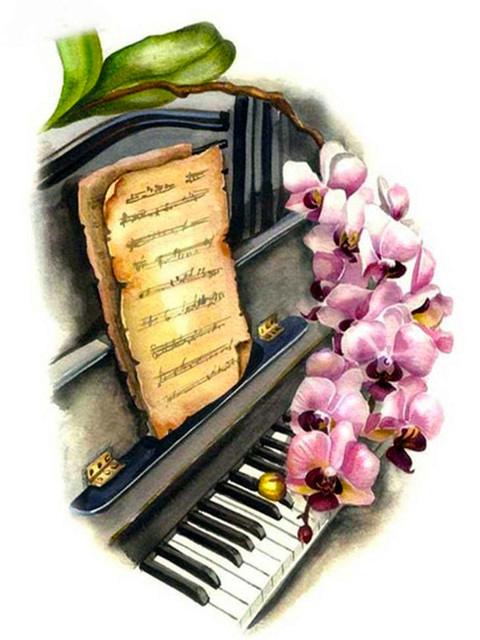 Полная площадь Алмазная мозаика Пейзаж Фортепиано Изображение Стразы 5D Алмазная картина Цветочная гитара Украшение дома